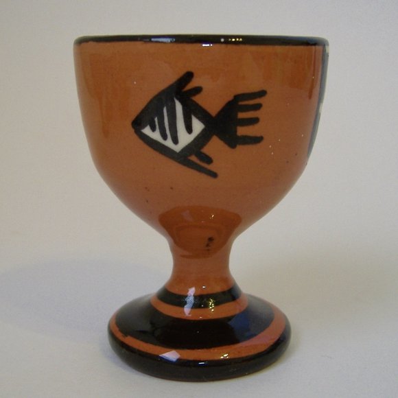 Egg Cups Peru Set of 6 Vintage Clay Pottery Brown Fish Llama Aztec Collectible - Picture 4 of 13